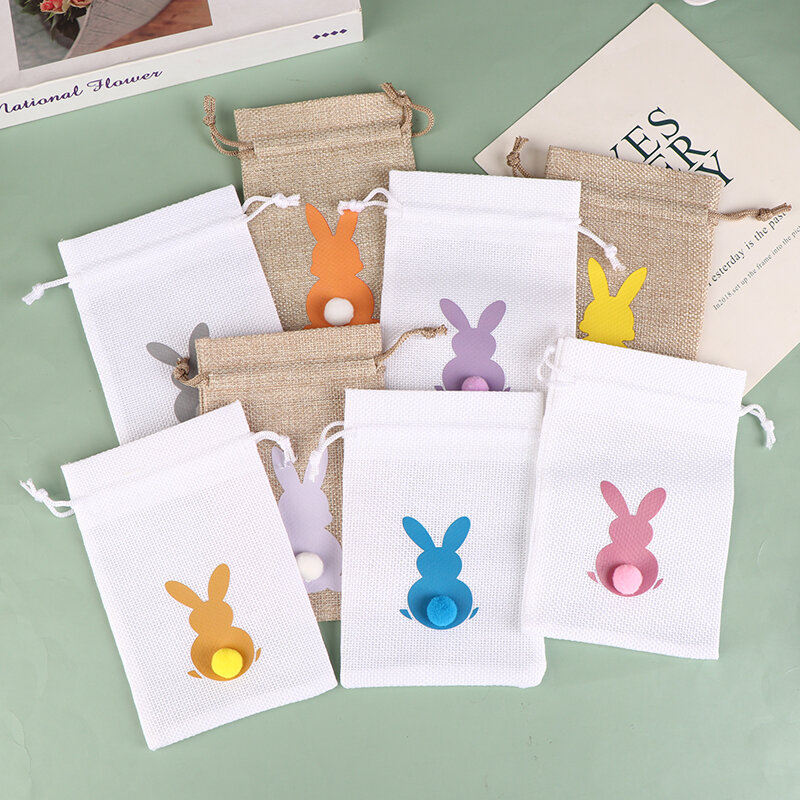 6 buah tas tali kecil Linen bentuk hati kantung dapat dipakai ulang tas kemasan hadiah tas permen pesta