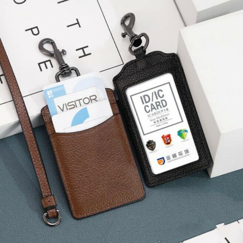Nuovo Set di carte d'identità in vera pelle di alta qualità porta Badge porta Badge porta Badge con Clip per carte di credito trasparente