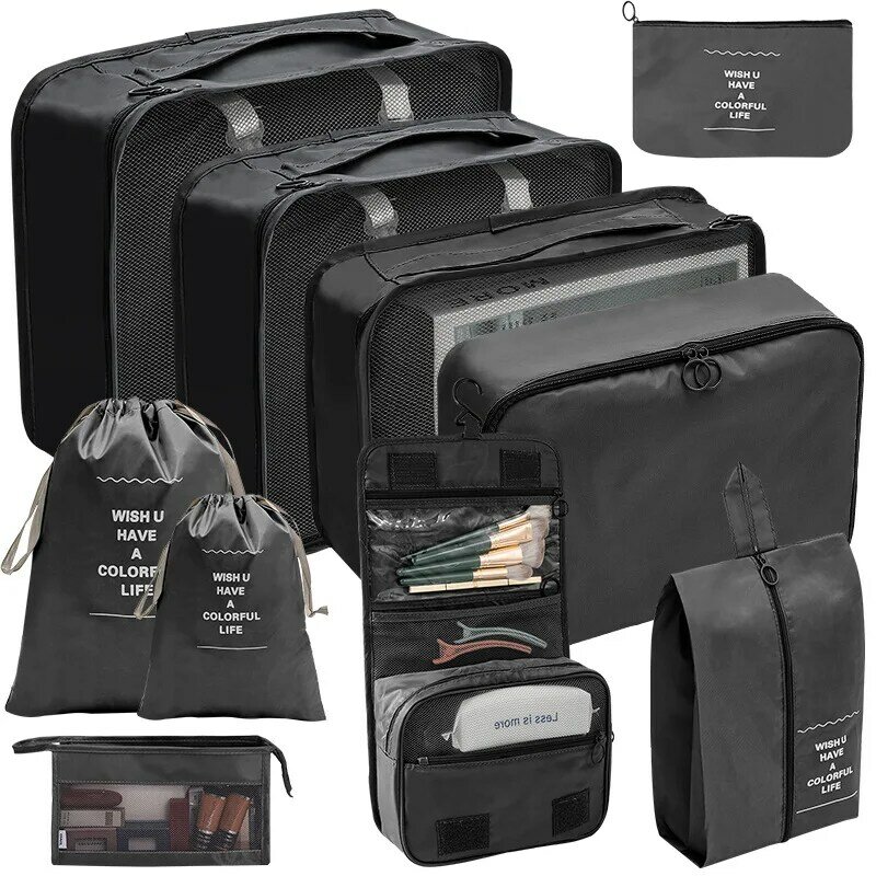 Travel Organizer Storage Bags Set, Mala de Embalagem Cubos, Casos Portáteis, Bagagem, Roupas, Bolsa Arrumada, Dobrável, 7 Pcs, 8 Pcs, 9 Pcs, 10 Pcs
