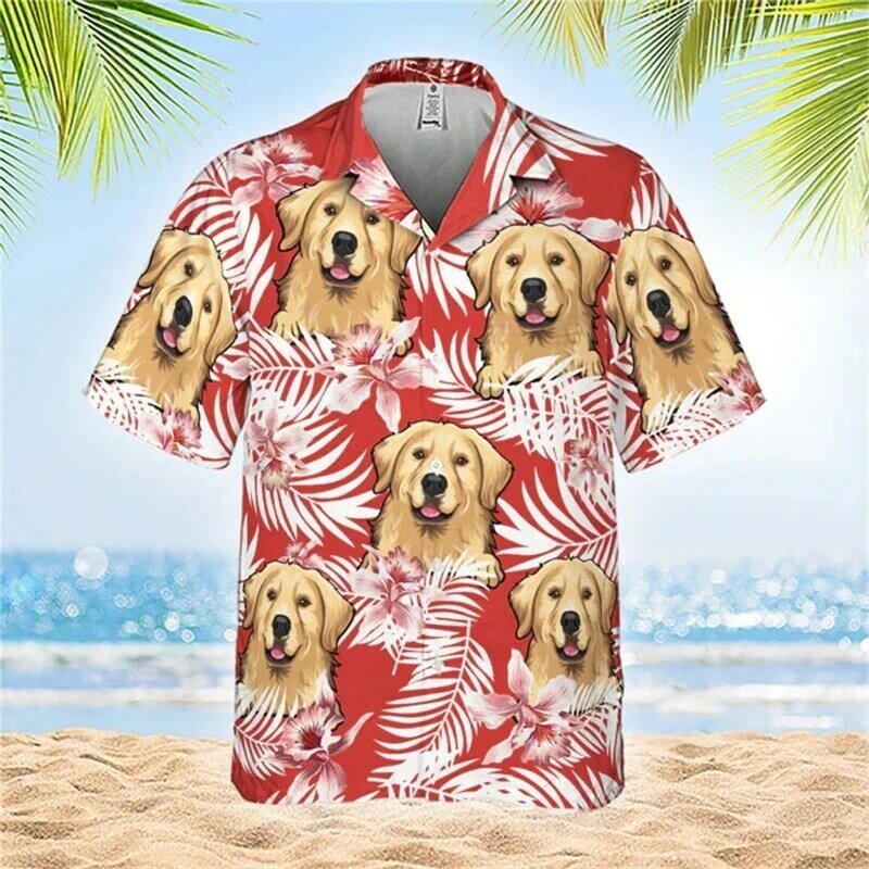 Men's Shirts Dog 3D print Short Tops Women's Hawaii Shirts Summer Vocation Blouse Cuba Lapel Beach Shirt  Blouses Men's Clothing