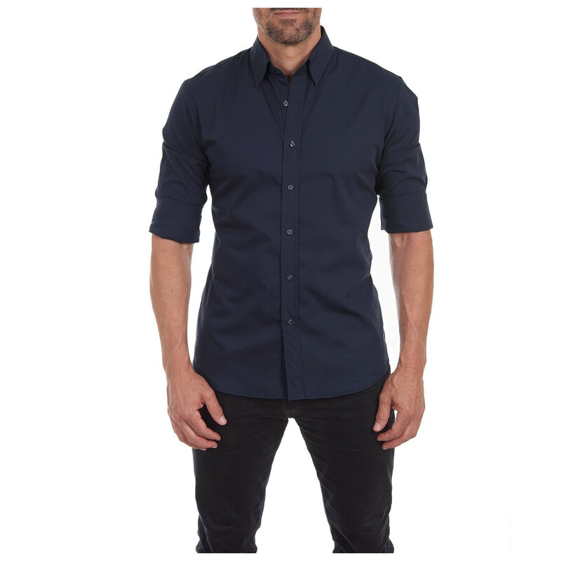Camisa de manga comprida masculina com zíper, camisas de negócios, camisetas elásticas, camisas de botão, roupa diária casual, cor sólida