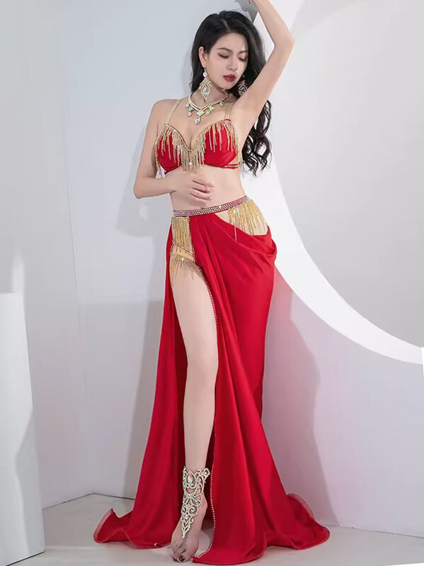 Najwyższej klasy kobiety egipski taniec brzucha kryształ górski błyszczący biustonosz satynowa spódnica orientalny strój do tańca kostium konkurs grupowy dziewcząt
