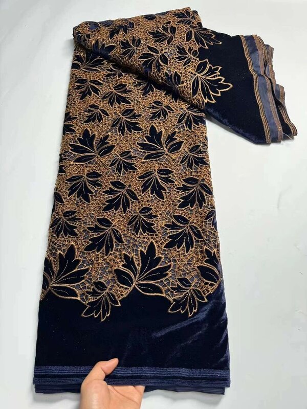 Роскошная африканская бархатная кружевная ткань зеленая кремовая темно-синяя Высококачественная французская Тюлевая кружевная ткань для женских дневных платьев