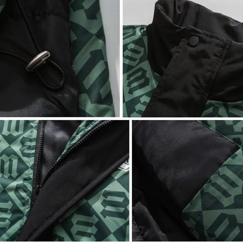 Jaket katun kotak-kotak motif huruf bergaya dengan kerah berdiri, ukuran M-XXL
