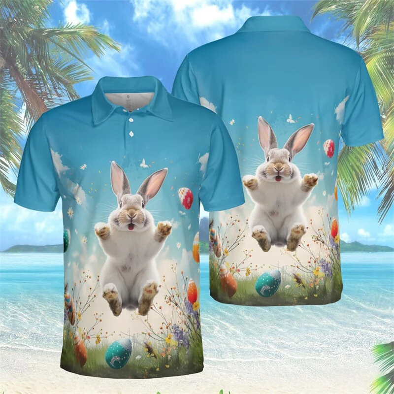 Summer Easter Bunny 3d Print Polo da uomo camicia oversize allentata Daily Casual a maniche corte Street top t-Shirt per uomo 2024