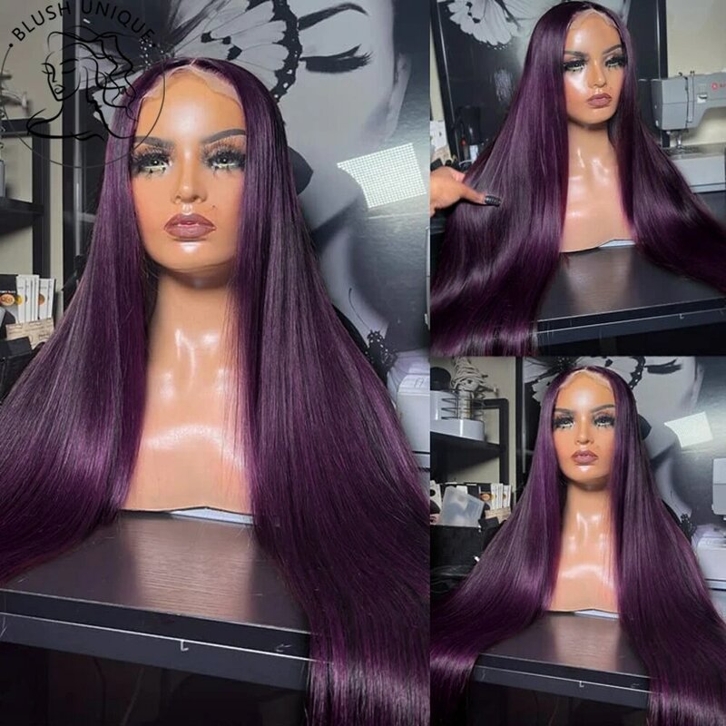 13x4 Dark Burgundy Straight Lace Front Wigs HD Transparent Deep Purple Lace Front Wigs for Black Women Synthetic Glueless Wigs
