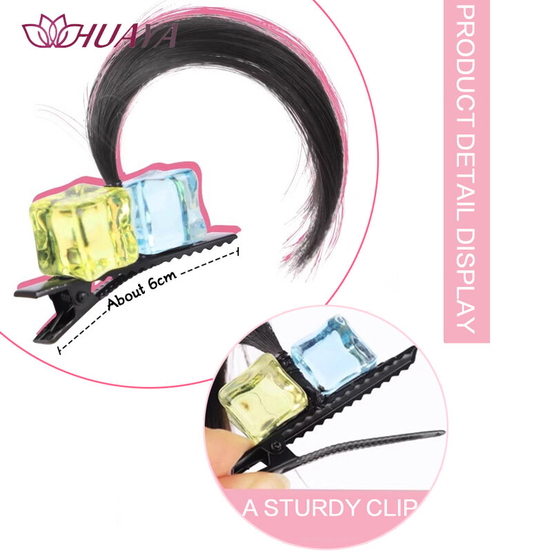 Goofy-Pigtails peruca sintética para mulheres, tranças fofas, cocar de clipe de cabelo, clipe de cartão, desenhos animados infantis, duckbill bangs, coque de cabelo pequeno