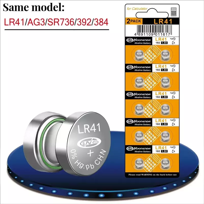 Batteria a bottone LR41, AG3/LR41/192/GP92A/384/392/SR41/SR736SW universale, può essere utilizzata per puntatori laser, termometri, elettronici