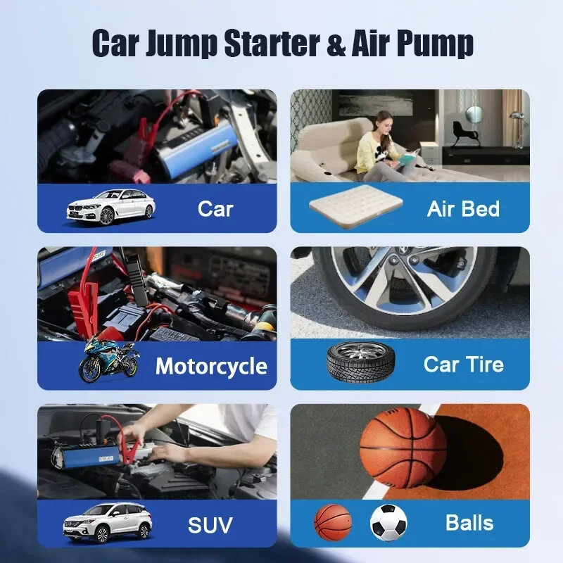 BUVAYE 휴대용 타이어 팽창기, TS03 자동차 비상 전원, 야외 다기능 점프 스타터 및 공기 펌프, EVA 가방 포함