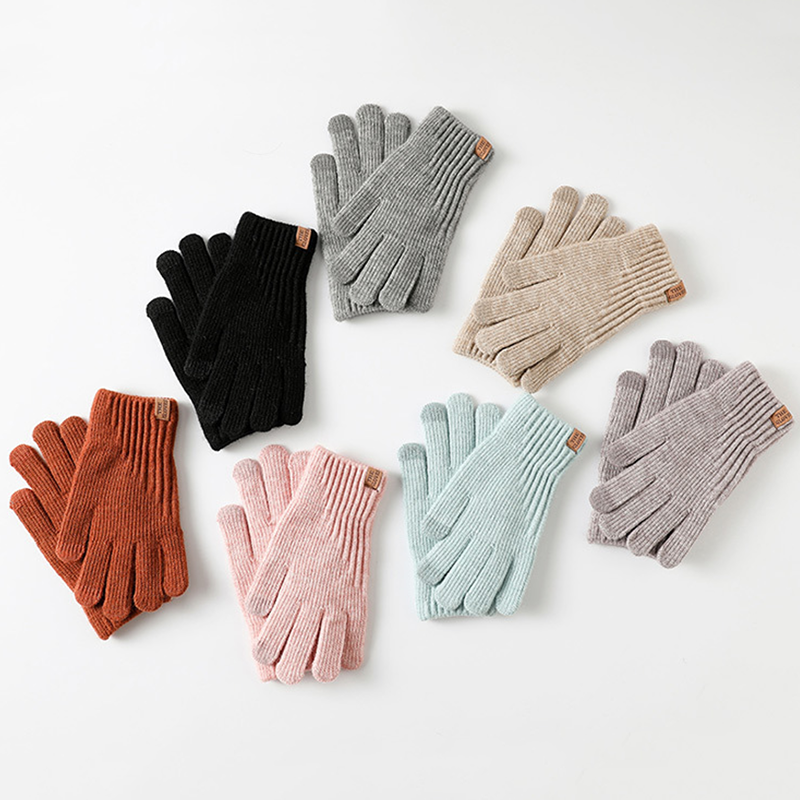 Kobiety zimowe utrzymują ciepły ekran dotykowy prosta w jednolitym kolorze styl sprężystość z miękkiej dzianiny rękawiczki urocze Sweety modna zagęszczona