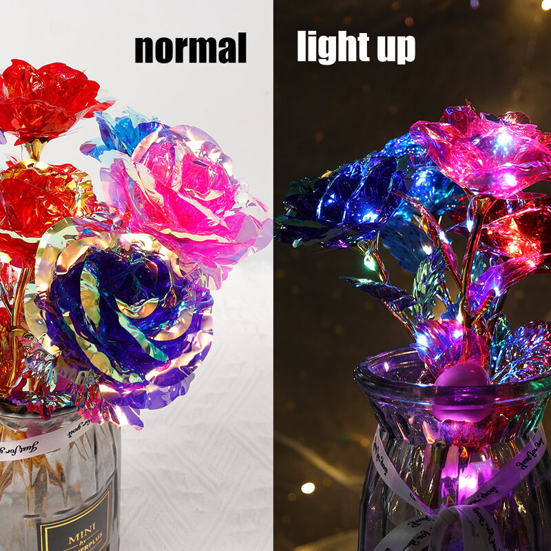 Lampu LED Bunga Mawar Buatan, Dioperasikan Baterai Buket Bunga Mawar Bercahaya untuk Hari Valentine Pesta Pernikahan Natal