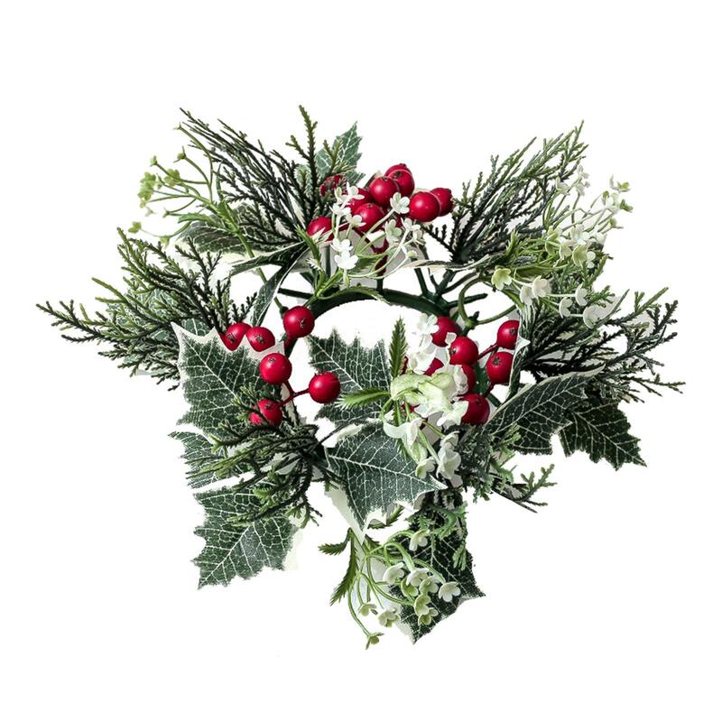 7.87" Candle Rings Wreath Rustic Artificial Leaves Greenery Candleholders Wreaths for Party, Wedding, Easter, Holiday, Tabletop