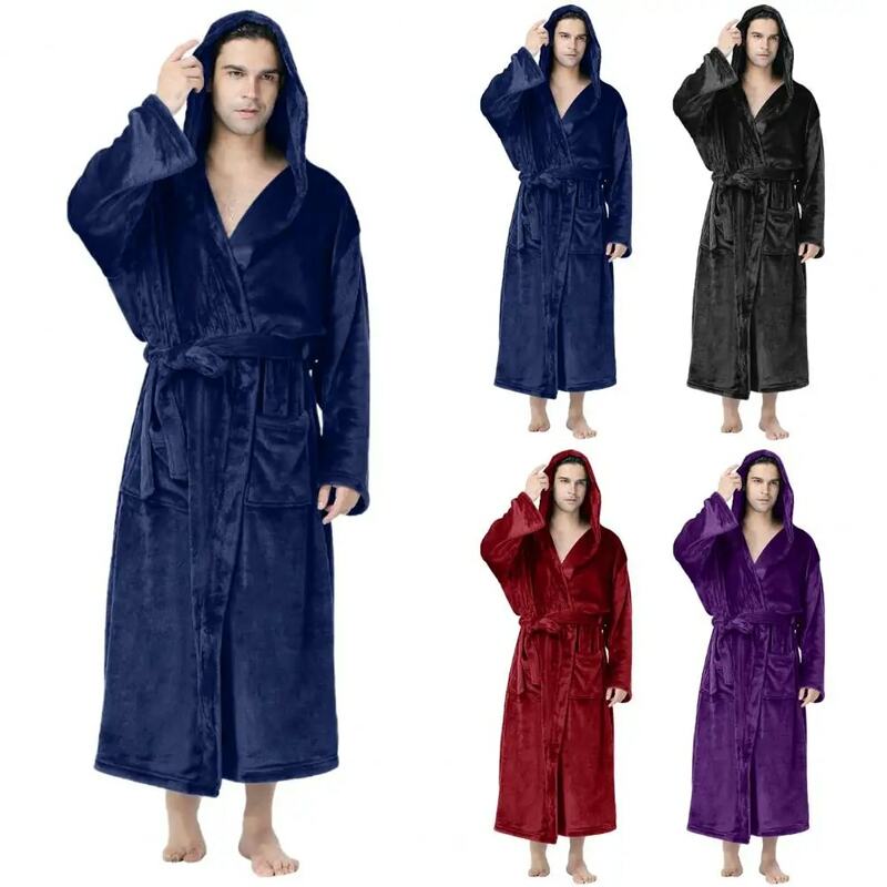Pocket Robe Soft Plush Hooded Bathrobe Cozy Stylish Nightgown for Autumn Winter