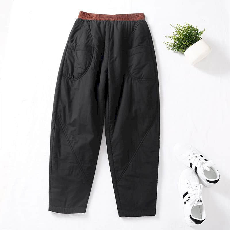 Pantalones bombachos lisos para mujer, pantalones Vintage de estilo coreano, informales, acolchados, gruesos, holgados, ropa de tendencia para invierno