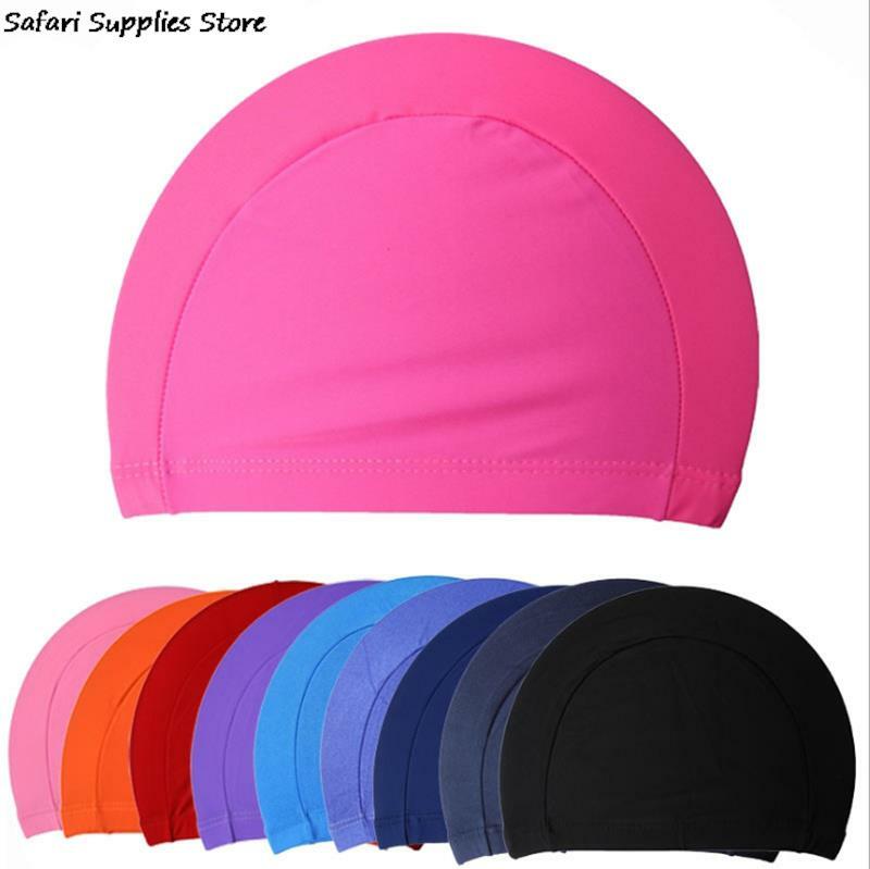 Elastic Water Nylon proof Fabric Protect Ears Long Hair Sports Swimming Cap for Men & Women Adults Swim Pool Hat