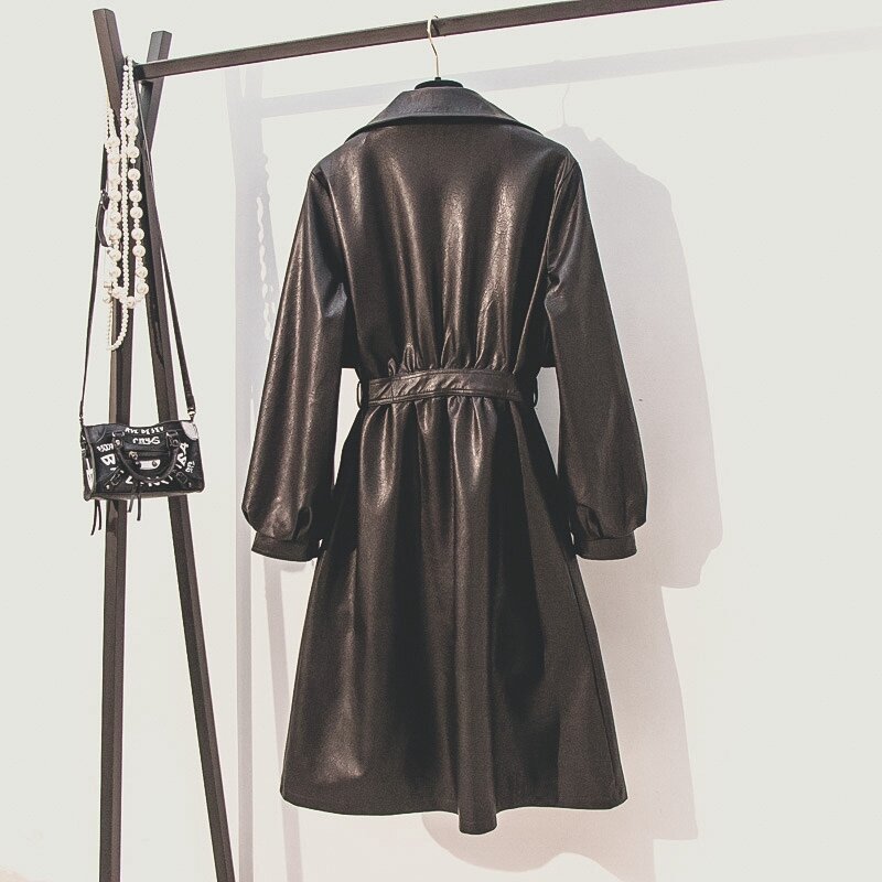 Женское кожаное пальто, ветровка, кожаные куртки, осень и зима, средняя длина, плюс хлопок, приталенный