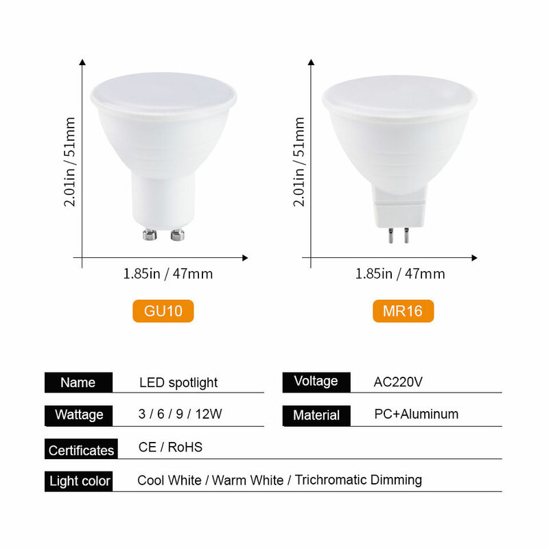 Lâmpada LED para Ponto de Milho, Lâmpada Ampola, GU10, MR16, E27, E14, 12W, 9W, 6W, 3W, 220V, 110V, 10Pcs