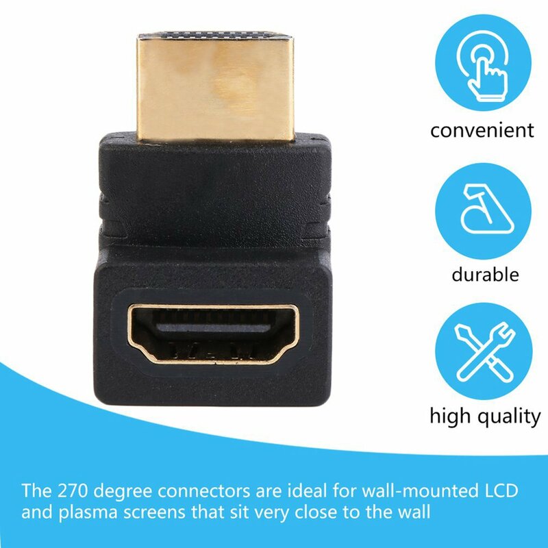 Adaptateur de couremplaçant de câble mâle vers femelle, compatible HDMI, adapté pour HDTV, résistant à 270, angle droit, en stock
