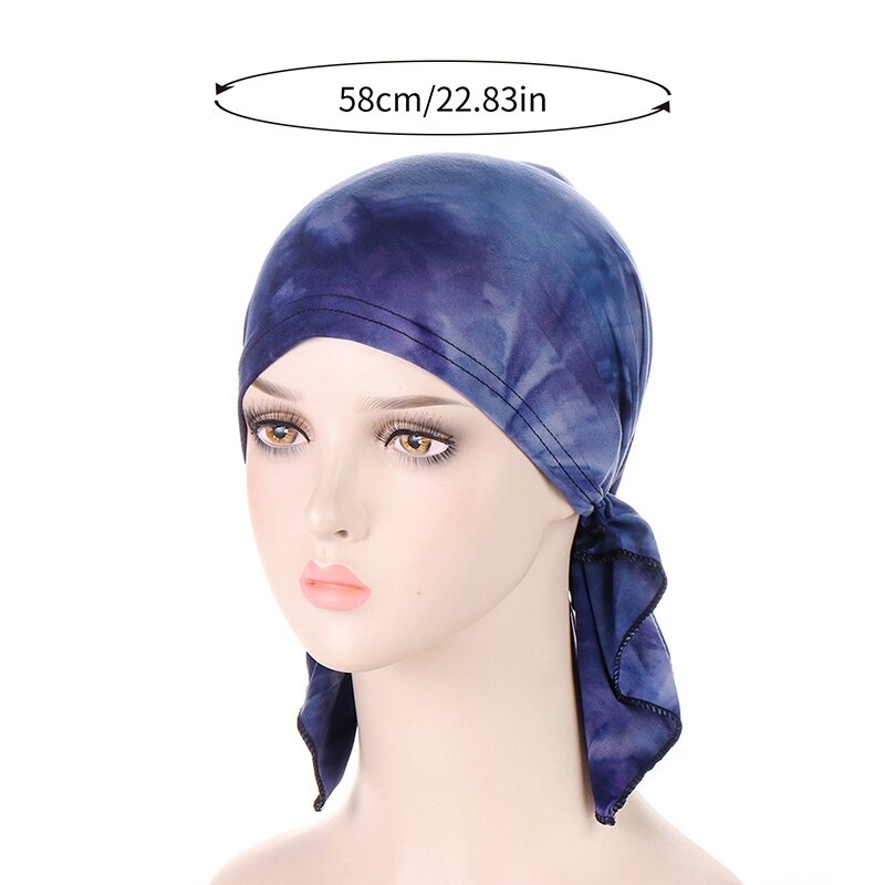 Feminino tie dye estiramento quimio tampões internos câncer hijab cabelo perda chapéu beanies muçulmano headwear envoltório sob lenço capa bandana turbante
