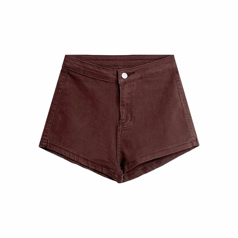 Vintage Solid Color High Waist Elastic Slim Fit A-line Bag Hip Denim Shorts