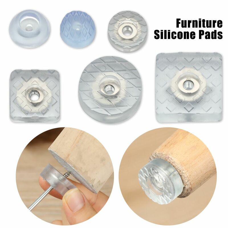 10pcs Slience Table Chair Feet Cap Clear Soft Furniture Leg Mats With Screw Bottom Wooden Floor Protector Non-Slip Pad