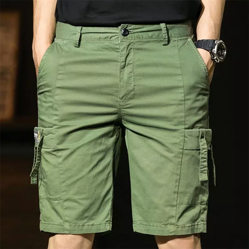 Szorty Cargo dla mężczyzn letnie męskie szorty modne spodenki na zamek błyskawiczny nowy Trend na co dzień z wieloma kieszeniami jednolity kolor styl wojskowy