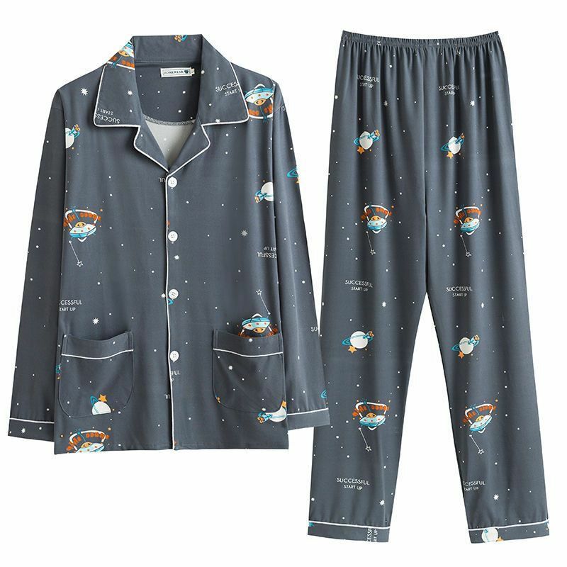 Set pakaian tidur, piyama Korea longgar dua potong, celana panjang lengan panjang, Musim Semi dan Gugur