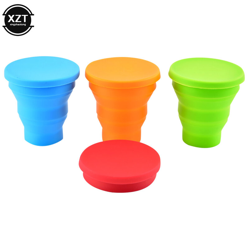 Hot Sale 200ml Portable Silicone Retractable Folding Cup With Lid Telescopic Collapsible Drinking Cup Outdoor Travel Water Cup