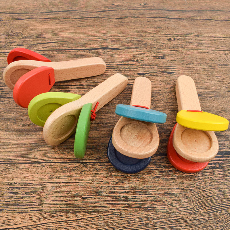 Houten Percussie Handvat Klappen Castagnetten Board Voor Baby Instrument Voorschoolse Vroeg Montessori Educatief Speelgoed