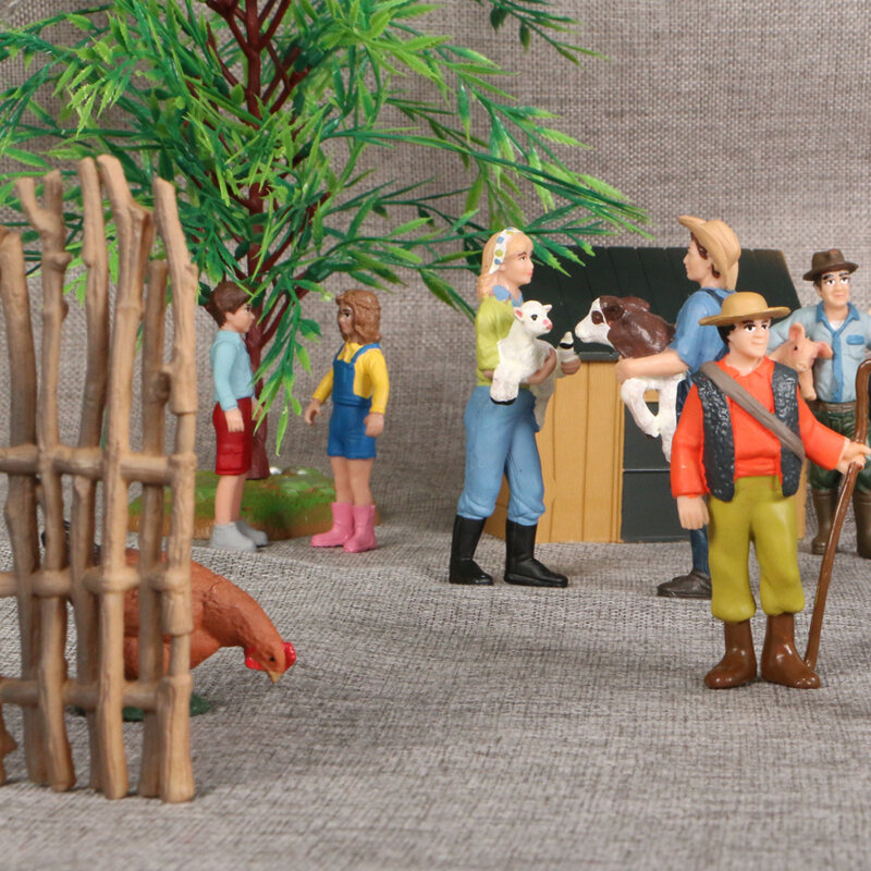 Figurines d'animaux de ferme simulées, outils de clôture pour élever des animaux, coq, chevaux, figurines d'action en plastique solide, Collection de jouets agricoles pour enfants