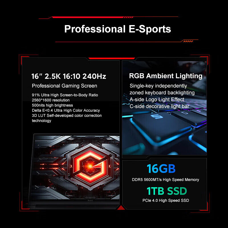 2024 Xiaomi redmi G Pro แล็ปท็อปสำหรับเล่นเกม16นิ้ว2.5K 240Hz i9-14900HX เน็ตบุ๊กสำหรับเล่นเกมขนาด16GB 1TB RTX4060