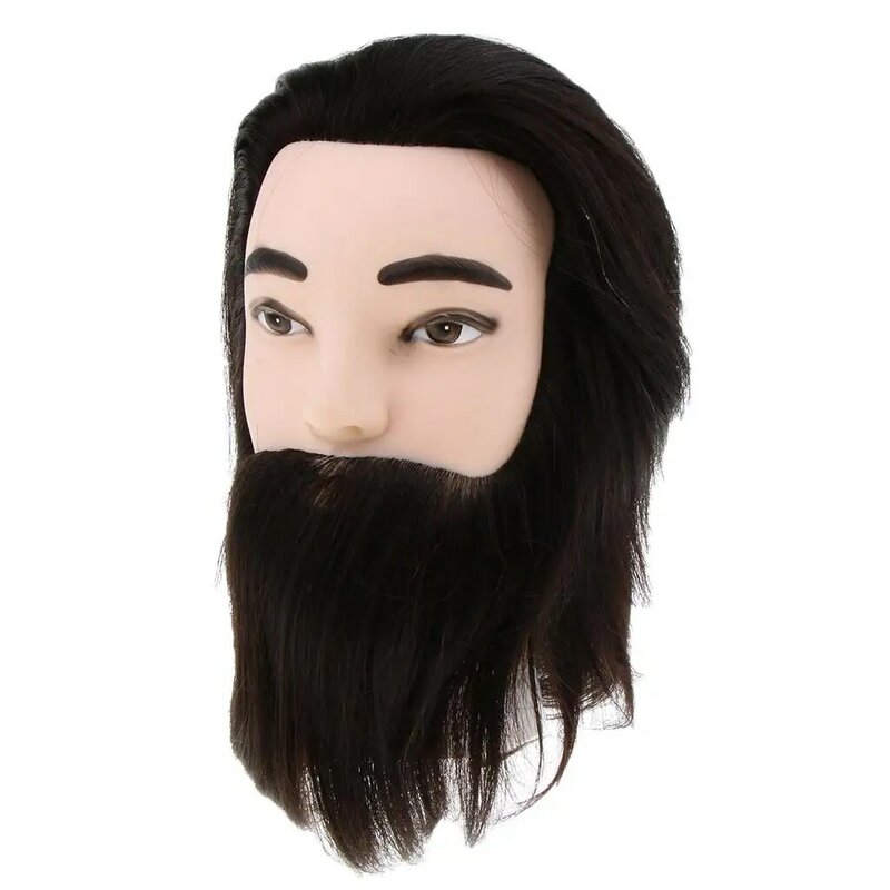 Male Head 12'' Black Color Hair with Beard Hairdresser Training Manikin Cosmetology Doll Head