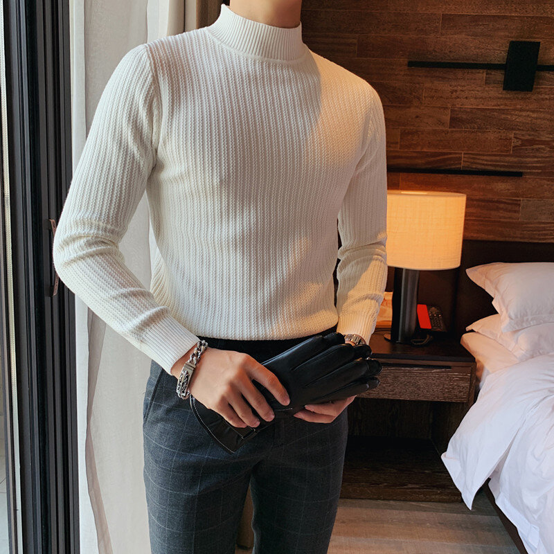 Pull tricoté ample à col montant pour homme, vêtement élégant et décontracté, couleur unie, assorti avec tout, automne 2023