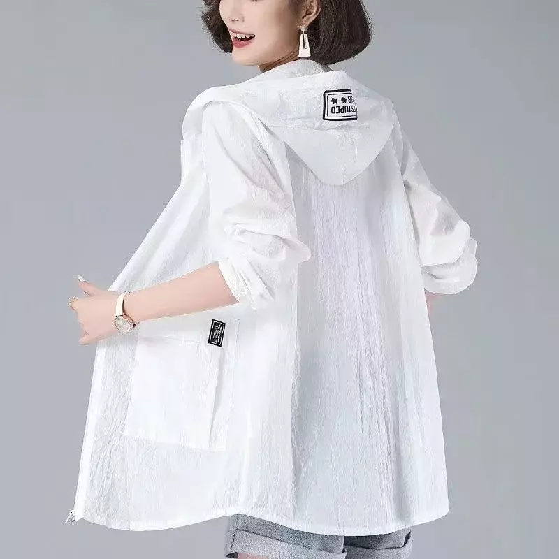 Blusão feminino com capuz fino, uniforme longo de beisebol, jaquetas soltas, casaco feminino, moda primavera e verão, 2024