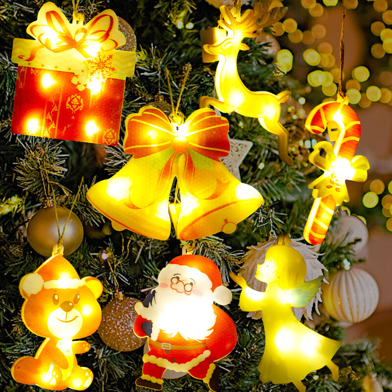 Рождественская светодиодная подвесная Искусственная елка, подвесные светильники Санта-Клаус, снеговик, лось, колокольчик, сказочные светильники, новый год, декор для свадьбы и праздника
