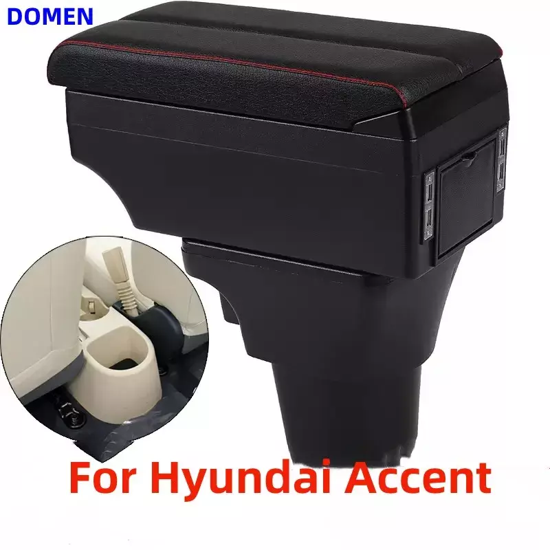 ใหม่กล่องที่วางแขนแบบเน้นเสียงของ Hyundai Verna กล่องเก็บของภายในพร้อมไฟ LED USB