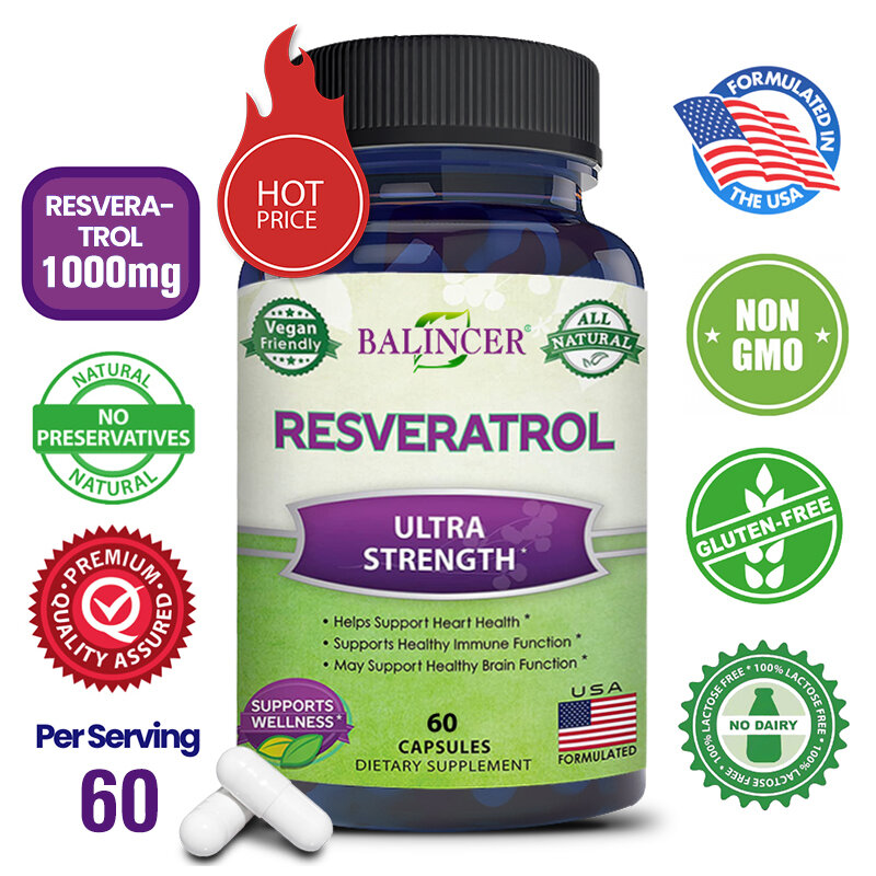 Balincer Resveratrol Antioxidant Supplement-Ondersteunt De Immuun-En Hersenfunctie, Cardiovasculaire Gezondheid En Energieniveaus