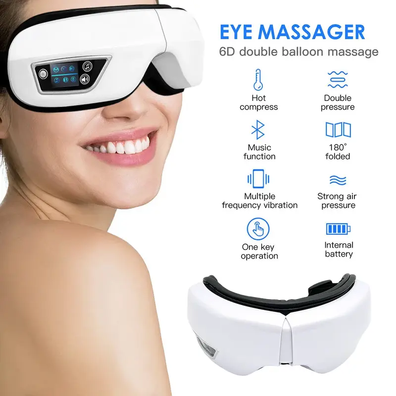 Massageador elétrico para os olhos com vibração de calor, 6D Smart Airbag, Eye Massage Instrument, Eyes Care Glasses, Beleza com música Bluetooth