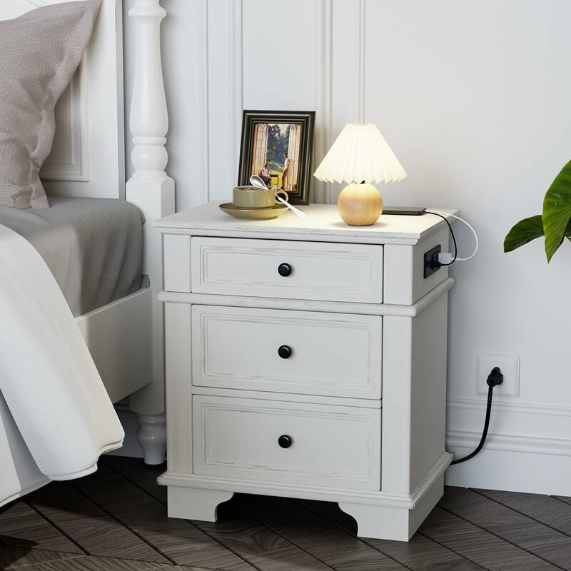 ชุด nightstand สีขาว1/2, ยืนกลางคืนกับสถานีชาร์จ, nightstand ไม้พร้อมพื้นผิวลิ้นชัก, nightstand ขนาดใหญ่