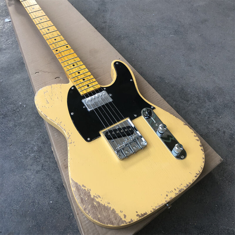 Ash  yellow used electric guitar, real photos, customizable, factory wholesale and retail. Free shipping