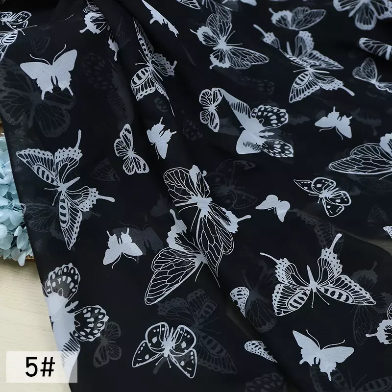 Tecido Chiffon impresso para DIY costura, pano floral, azul fino, vestidos, saias, roupas, camisas, flores florais, verão, 75D, a metro