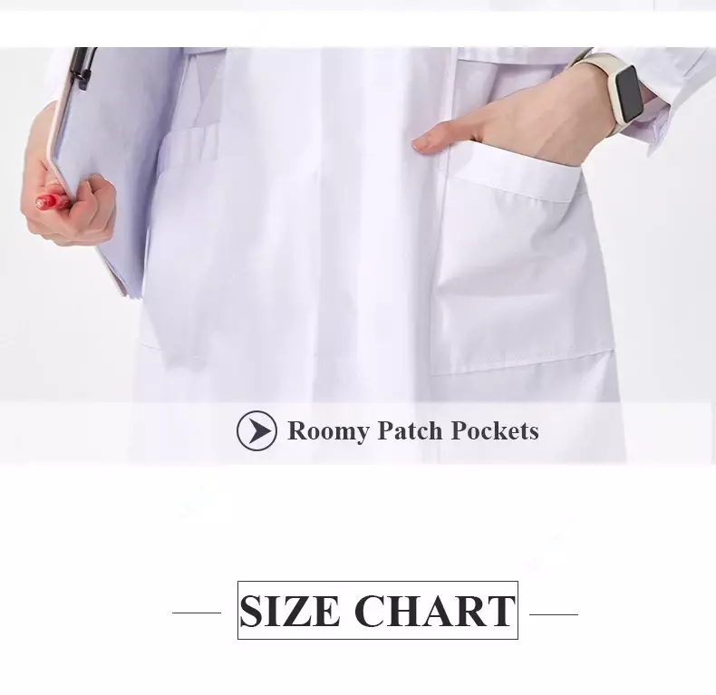 Vestido branco de enfermeira médica para mulheres, Workwear de manga comprida, Vestido de enfermagem hospitalar, Uniformes de saúde