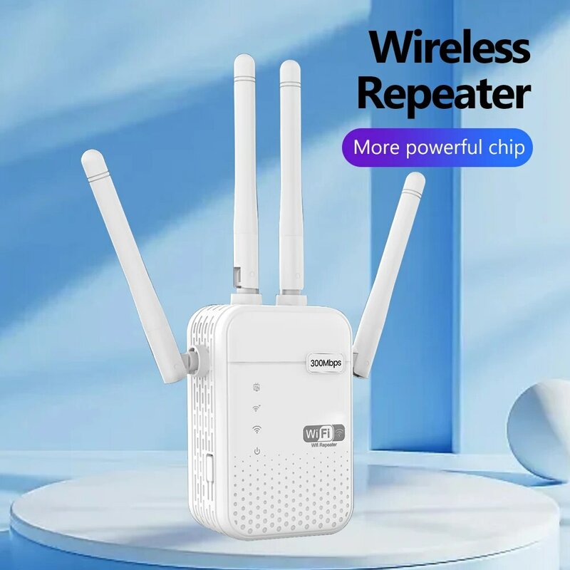 Penguat wi-fi nirkabel 300Mbps, Router sinyal 2.4G 802.11N jangkauan jauh, penguat wi-fi pemanjang jangkauan jauh