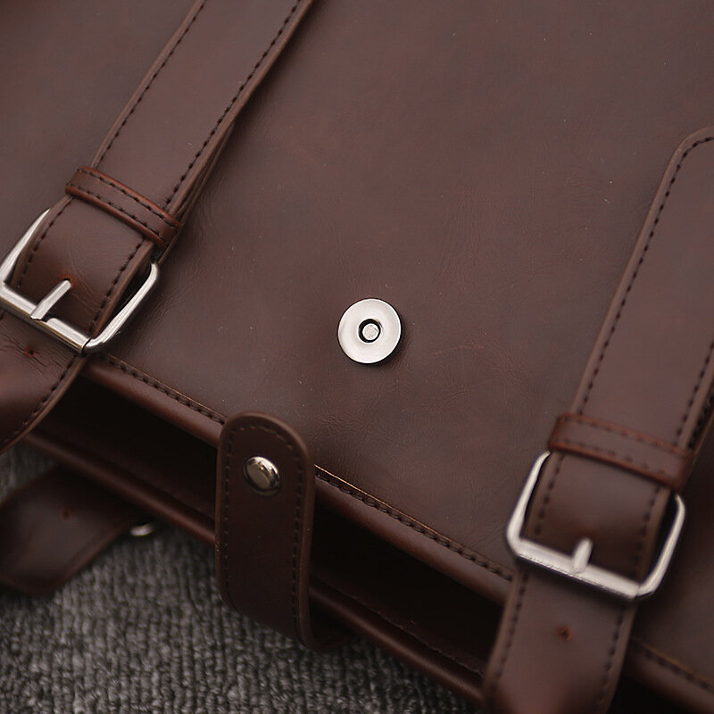 Tas notebook kulit PU pria, koper bisnis Retro sederhana satu bahu lebar miring multifungsi kapasitas besar