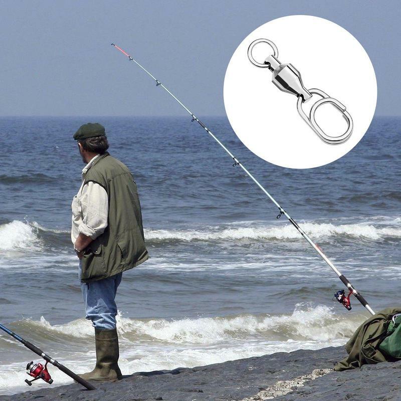 Aço inoxidável pesca Snap gira, anel sólido, conectores giratórios, rolamento de esferas, água doce