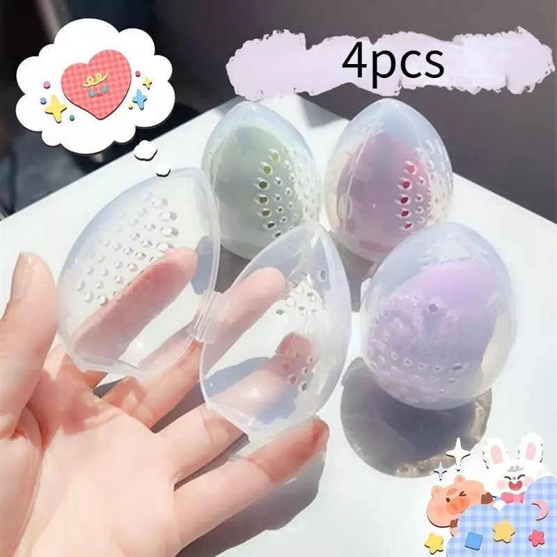 1-4pcs Transparent Cosmetic Puff Organizer Holder Makeup Powder Puff Empty Egg-shaped Frame Beauty Cosmetic Sponge Storage Box