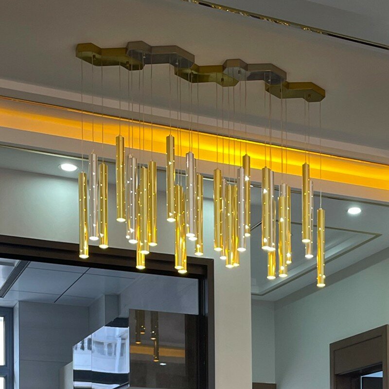 ห้องรับประทานอาหารโคมไฟระย้า LED โมเดิร์น Nordic ทอง/เงิน Combinable โคมไฟระย้าบ้านห้องนั่งเล่นบาร์ตกแต่งแสง