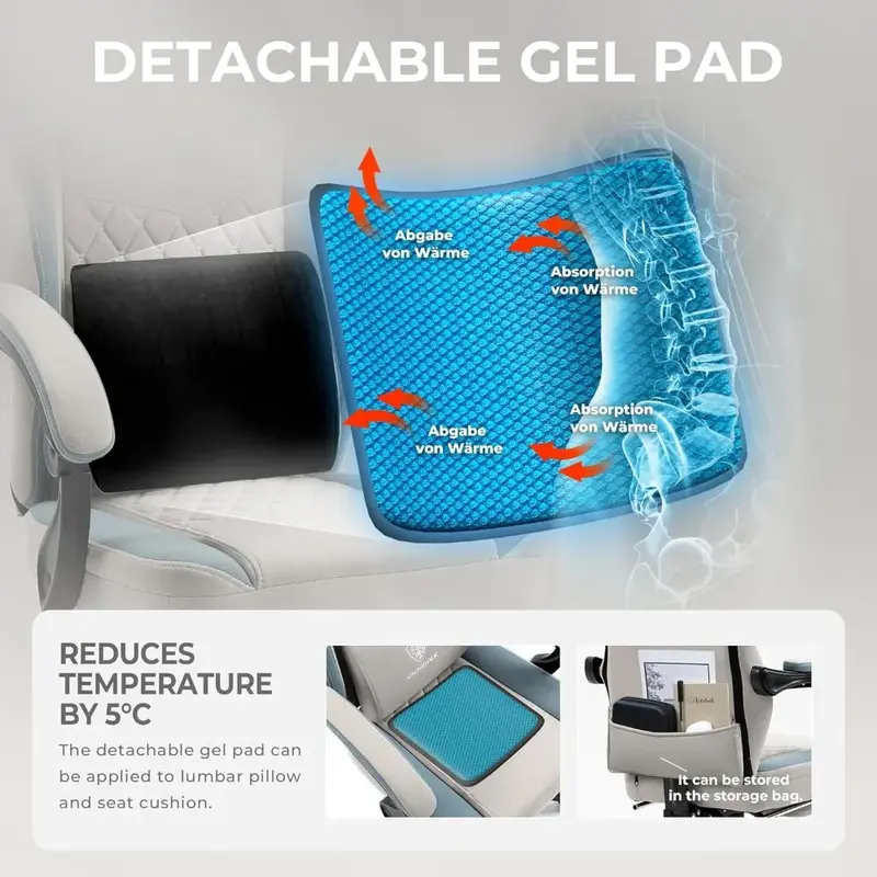 Silla de ordenador de tela transpirable con cojín de resorte de bolsillo, cómoda silla de oficina con almohadilla de Gel y bolsa de almacenamiento