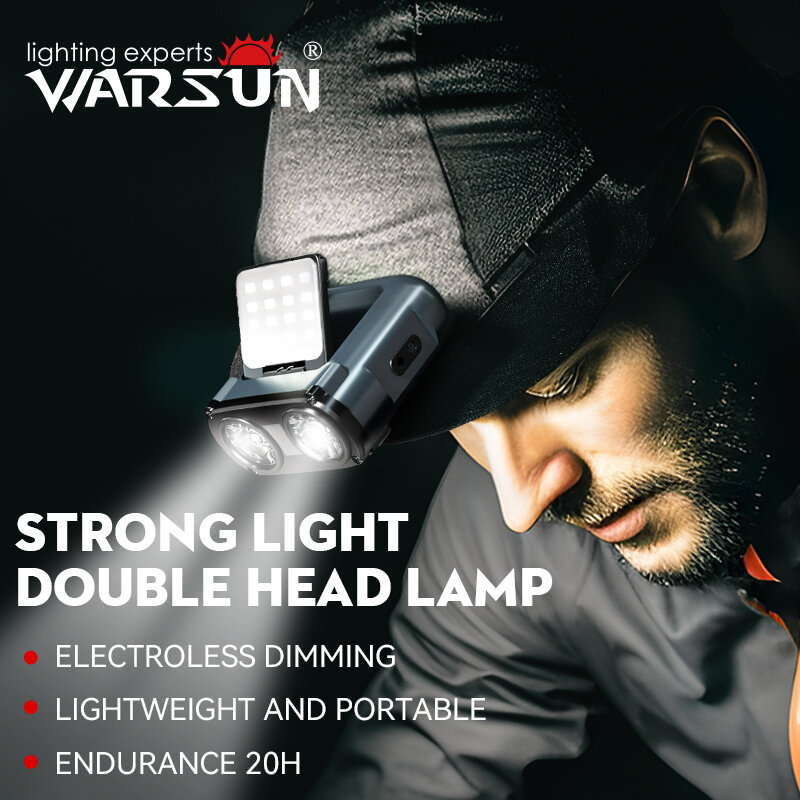Warsun-Coruja Tipo-C farol recarregável, portátil girando luzes de caça, lanterna LED, luz dianteira pesca, bicicleta luz