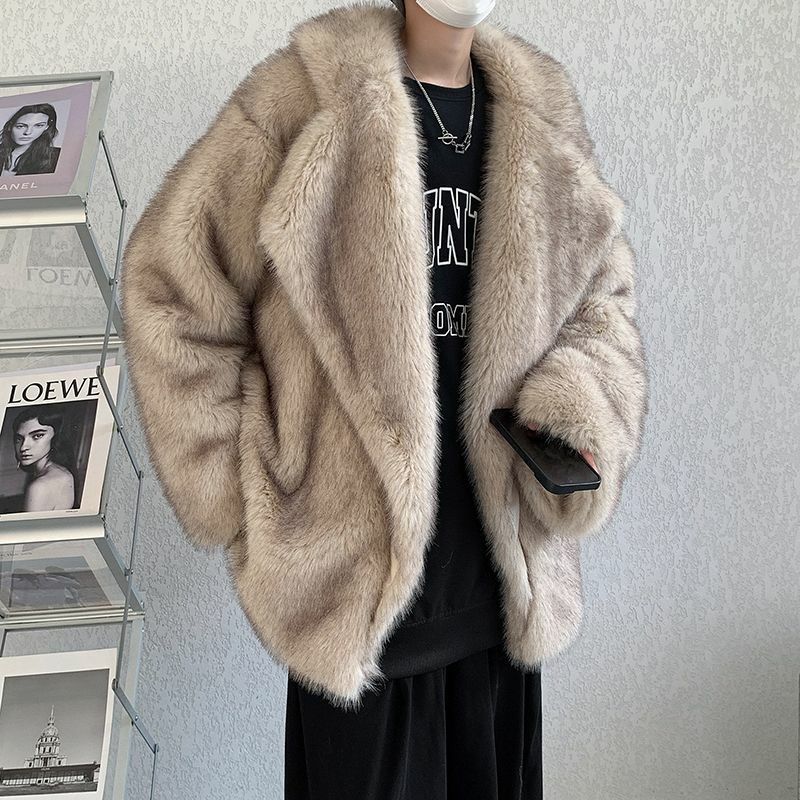 Модное высококачественное теплое меховое пальто для женщин и мужчин, новая свободная теплая куртка с отложным воротником и длинным рукавом для женщин, зима 2023